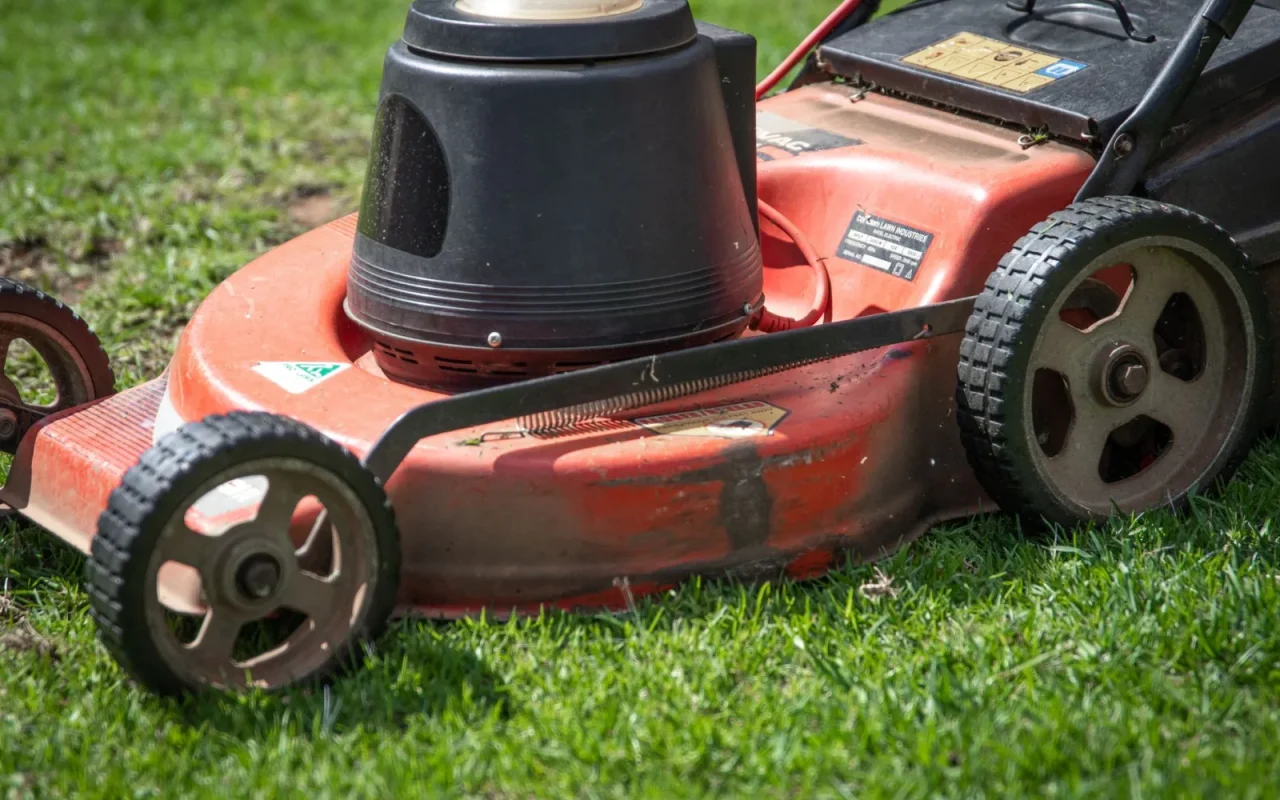 Hands repairing a robot mower boundary wire in the grass at a lawn edge